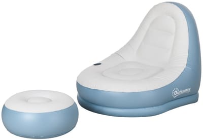 Merax Opblaasbare Loungestoel Met Voetenbank - Bekerhouder - Voor Camping En Thuis - Wit - 125 X 100 X 87 Cm