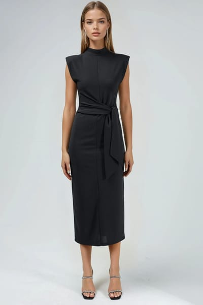 Kraage-detail Midi-jurk met Strik