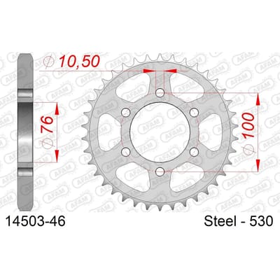 Stalen tandwiel Afam 530 46 dents