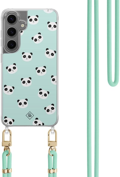 Casimoda® hoesje met koord - Geschikt voor Samsung S24 Plus - Panda Print - Afneembaar koord - TPU/polycarbonaat - Mint