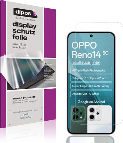 dipos – 4x Beschermfolie geschikt voor Oppo Reno14 5G | Krasbestendige & heldere Screenprotector Ultra-Thin