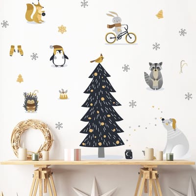 Scandinavische dieren kerststickers - Zelfklevende kerststickers - Feestelijke decoraties - 105x70cm