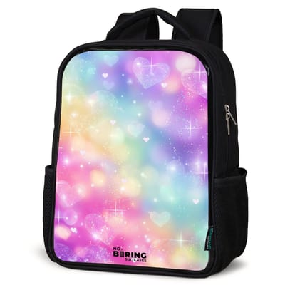 NoBoringSuitcases.com® - Rugzak zwart meisjes - Schooltas meisje - NoBoringSuitcases.com® - Rugzak zwart - Schooltas jongen & meisje - Licht - Regenboog - Hartjes - Rugtas voor school - Boekentas kind - Schoolrugzak - Kinderrugzak