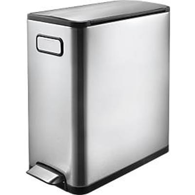 EKO Ecofly II pedaalemmer, 20 liter, roestvrij staal, vingerafdrukbestendig, geluidloos deksel, B 250 x D 375 x H 465 mm, zilver/zwart
