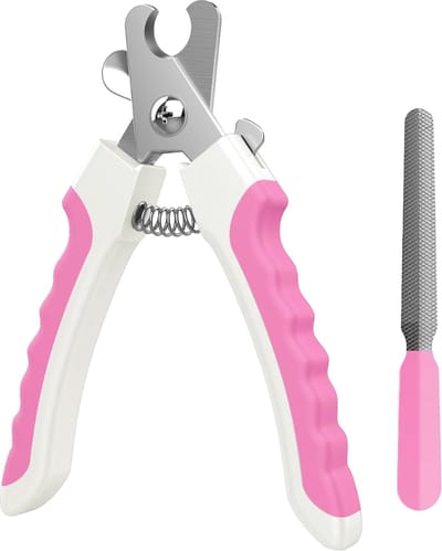 JAXY Nagelknipper Hond en Kat - Nagelschaar - Nageltang - Met Veiligheidsstop - Inclusief Nagelvijl - Roze/Wit