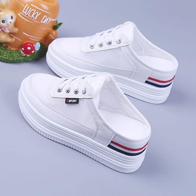 Dames Mesh Half Slippers Oppervlak Uitgehold Zomer Veelzijdig Student Botten Buiten Ademend Gesloten Teen Mesh Casual Schoen Wit 39 white