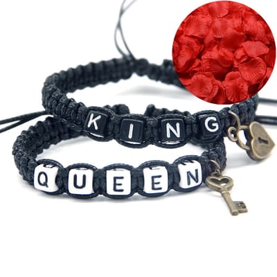 King & Queen Armband Set + Rozenblaadjes = Valentijn Cadeautje voor Hem en Haar - Valentijnsdag - Valentijn Cadeautje voor Mannen