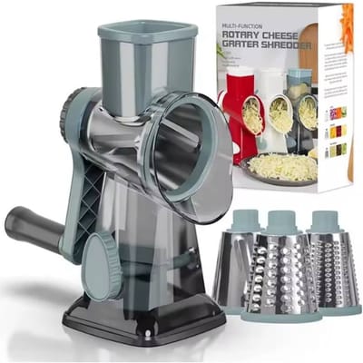 3-in-1 Roterende Kaasrasp - Multifunctionele Handmatige Groentesnijder & Notenmolen, Een Must voor Uw Keuken! grijs