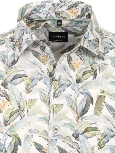 Groen Gebloemd Venti Overhemd Kent Boord Modern Fit - XL
