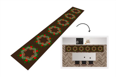 Keukenloper - Loper keuken - Kerstkrans - Hulst - Patronen - 300x50 cm - Keukenloper vinyl
