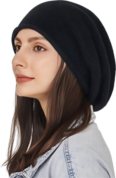 Dames Wintermuts – Warme, Gebreide Wolmix Slouchy Muts, Grote Maat, Zacht en Comfortabel voor Winter -ZWART