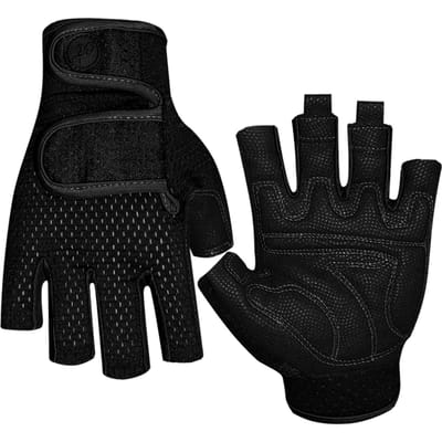 Zeilhandschoenen 3/4 Korte Vinger Fiets Mountainbike Fiets Handschoenen voor Mannen en Vrouwen Vissen S zwart