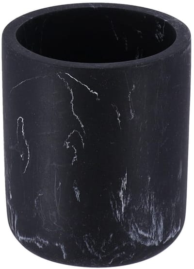 Tendance Badkamer tandenborstelhouder - zwart - marmer look - polyresin - 9.5 cm