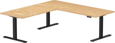 Zit sta bureau elektrisch verstelbaar hoekbureau | 180x180x70 cm | frame zwart - blad licht eiken | Memory bediening