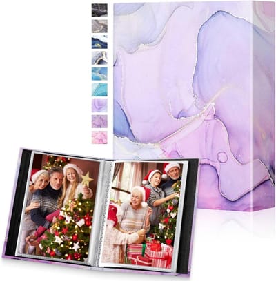 Mini Fotoboeken 6x4 voor 50 Foto's - Set van 2, Leer, Compacte Fototas voor Familie, Baby en Kinderen in Roze en Paars