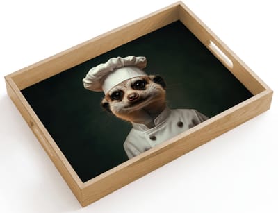 Dienblad hout 40x30 cm - Schootdienblad - Dier - Kok - Stokstaartje - Borrelplank rechthoek - Plateau dienbladen