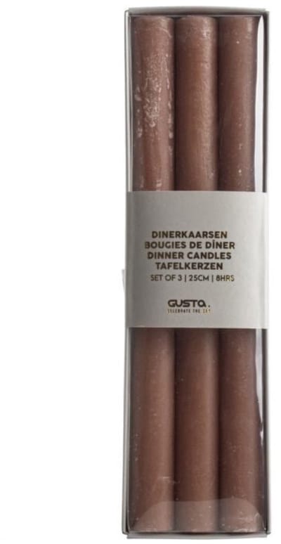 Gusta Dinerkaarsen Gentle set-van-3 terra 7x2x25cm