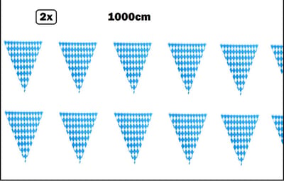 2x Vlaggenlijn blauw/wit geblokt 10 meter - Meerkleurig - vlaglijn festival blok vlaglijn thema feest festival verjaardag landen