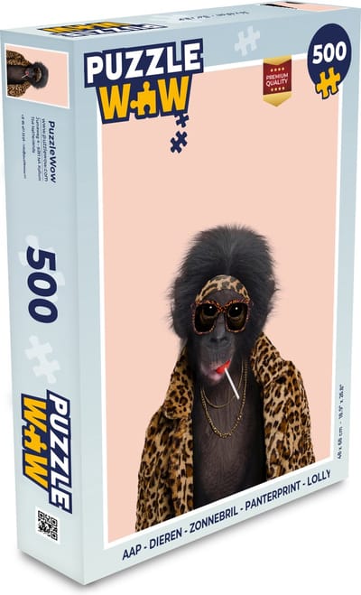 Puzzel Aap - Dieren - Zonnebril - Panterprint - Lolly - Legpuzzel - Puzzel 500 stukjes