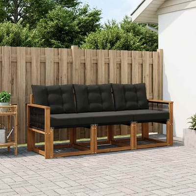 vidaXL - Buiten - bank - set - 3 - st - Naturel - en - Zwart