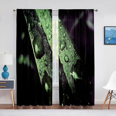 Groene Bladeren Boomtak Print Chiffon Transparante Gordijnen voor Woonkamer Slaapkamer Huisdecoratie Raam Voiles Tule Gordijn Draperie 1 PCS W100XH250cm&Grommet Top