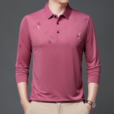 Heren Dunne T-shirt Herfst Nieuwe Heren Bedrukte Revers Lange Mouw T-shirt Middenleeftijd Papa Top XXXXL