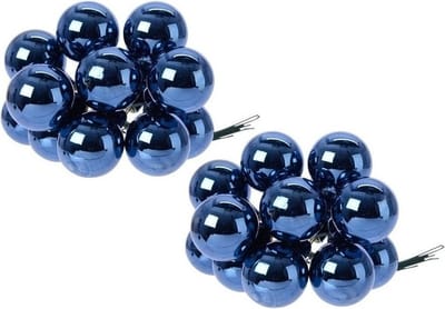 2.50x Mini glazen kerstballen kerststekers/instekertjes donkerblauw 2.5 cm - Donkerblauwe kerststukjes kerstversieringen glas
