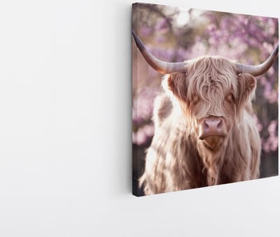 Saammp Canvas Schilderij - Schotse Hooglander Koeien met bevroren Hoorns - Winter - Landschap - Dieren - Natuur - 20x20 - Foto op canvas - Wanddecoratie - muurdecoratie Woonkamer - Slaapkamer decoratie - Canvas Print
