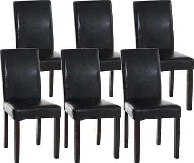 CLP Ina Set van 6 Eetkamerstoelen - Zonder armleuning - Hout - Kunstleer - zwart zwart