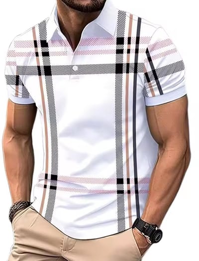 Casual Heren Polo Wit - Gestreept - Shirt - Mode - Geblokt