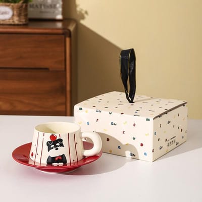 Schnauzer Keramische Koffiekop Schotel Hoge waarde Vakantie Souvenir Set Cartoon Puppy Kop Waterbeker Evenement Geschenk 250ml white