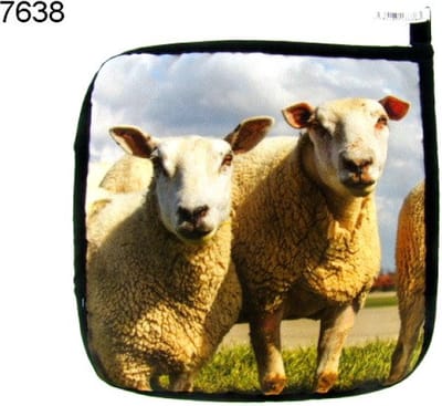 Pannenlap Schapen – 20 x 20 cm – Katoen – Met Ophanglus