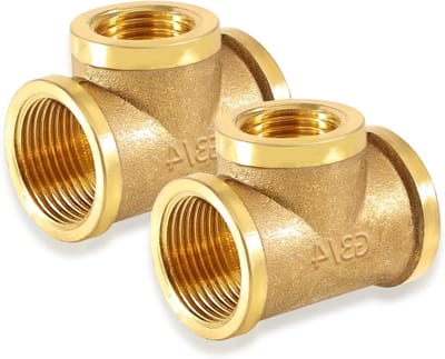 3-way tee connector 2-delig, 3/4 x 1/2 x 3/4 inch, vrouwelijke draad, slangkoppeling, messing schroefverbinding, duurzame fittingen voor water- en luchtleidingen