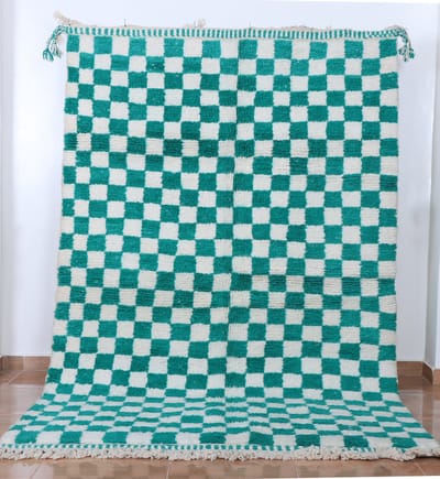 Modern geblokt tapijt groen-wit - 250 x 160 cm - Handgeknoopt vloerkleed, hoogpolig tapijt, Marokkaanse tapijt Berber vloerkleed