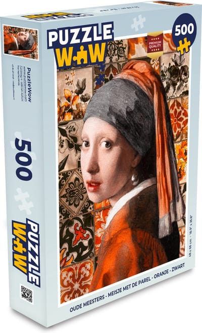 Puzzel Oude meesters - Meisje met de parel - Oranje - Zwart - Legpuzzel - Puzzel 500 stukjes