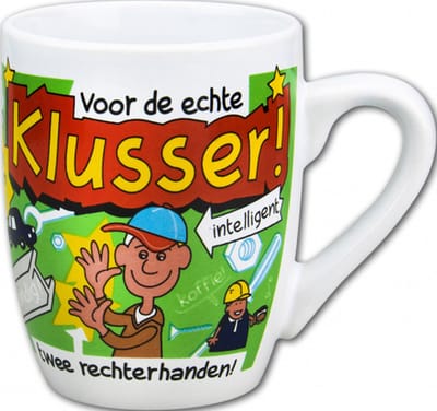 Mok - Snoep - Voor de echte Klusser - Cartoon - In cadeauverpakking met gekleurd krullint