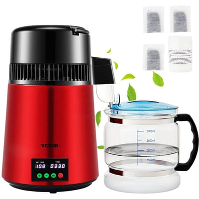 Distillateur d'eau 4 L, 1 L/H, 750 W Machine à fabriquer de l'eau distillée avec réglage de minuterie 0-99 H Affichage de la température Distillateur de comptoir en acier inoxydable 304 Verre