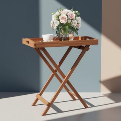 Compacte acacia bijzettafel met dienblad - Weerbestendige buiten- en binnenplaat