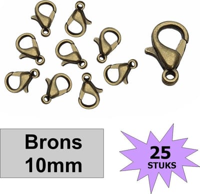 25x Karabijn Sluitingen - Karabijnsluitingen - Karabijnhaakjes - Brons - 10mm - 25 Stuks