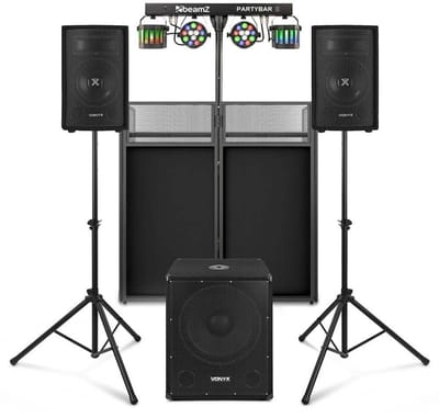 Vonyx complete DJ setup - DJ set met Actieve speaker set met sub, Partybar en DJ Booth - 800W