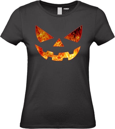Dames t-shirt Scary Face Spook Gezicht | Horror | Halloween | Foute Party | Zwart | maat XS
