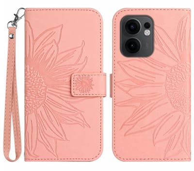 Coverup Hoesje - Geschikt voor OPPO Reno13 F / FS 5G Hoesje - Coverup Zonnebloem Book Case met Koord - Roze