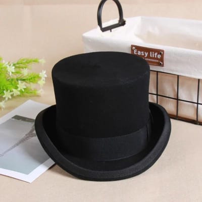 Wol Platte Mannen Hoge Hoed Mode Fedora Hoeden Veelzijdige Panama Magiër Hoed Heer Cilinder Riem Steampunk Unisex Elegant M  (57cm) zwart