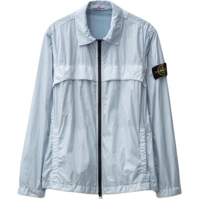 Stone Island Lente/Zomer 24 Effen Kleur Polokraag Ritssluiting Lichtgewicht Lange Mouwen Shirt Jas Heren Jas Hemelsblauw 801510522V0041 XL white