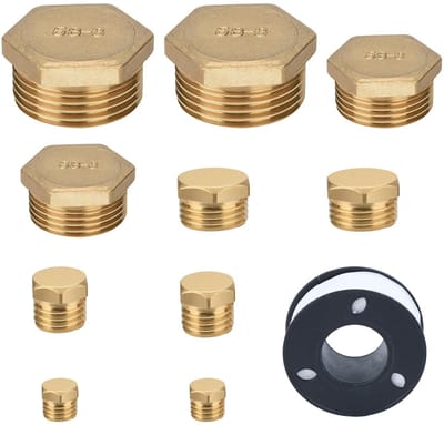 Dailygoods- Afsluitdop 10 Stuks - Messing Waterstop - Zeskant Eindkap - Schroefdraad 1/8/1/4/3/8/1/2/3/4 Inch - Hoogwaardig Messing - Duurzaam en Corrosiebestendig - Blindstop