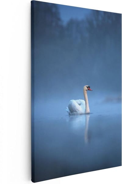 Artaza Canvas Schilderij Zwaan In Mist - 20x30 cm - Klein - Muurdecoratie Vogels - Wanddecoratie Woonkamer - Kamer Accessoires Water