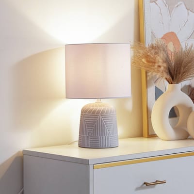 Lindby - Tafellamp - 1licht - Keramiek, linnen - H: 40 cm - E27 - wit