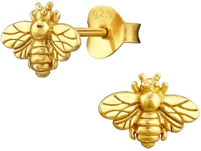 Joy|S - Zilveren Bij oorbellen - 8 x 6 mm - oorknoppen Bijtje - gold plated
