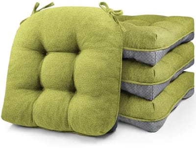 Set van 4 Geheugenschuim Stoelkussens voor Eettafel - Antislip, Met Bevestigingsriemen, 40x40cm Groen