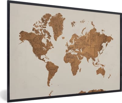 Poster in lijst - Fotolijst 90x60 cm - Posters - Wereldkaart - Vintage - Kaarten - Posterlijst zwart - Decoratie - Wanddecoratie woonkamer - Muurdecoratie slaapkamer